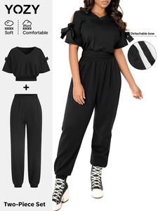 YOZY Women's Solid Color Top & Pants, Casual Fashion Cozy Outfits for Daily Outdoor Wear, Women Clothes for All Seasons
