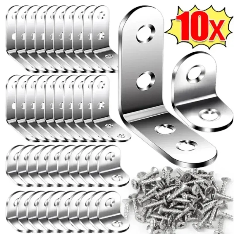 Giá Đỡ Góc, Hình Chữ L, 10 Cái, Đầu Nối Góc Phải 90 Độ, Giá Đỡ Bằng Thép Không Gỉ Thông Dụng Thích Hợp Cho Đồ Nội Thất Bằng Gỗ, Khóa, Tủ, Phụ Kiện Khung Giường