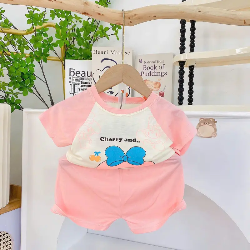 Bộ cộc tay thun lạnh họa tiết xinh xắn mềm mát co giãn thoải mái cho bé gái từ 5kg-15kg 4