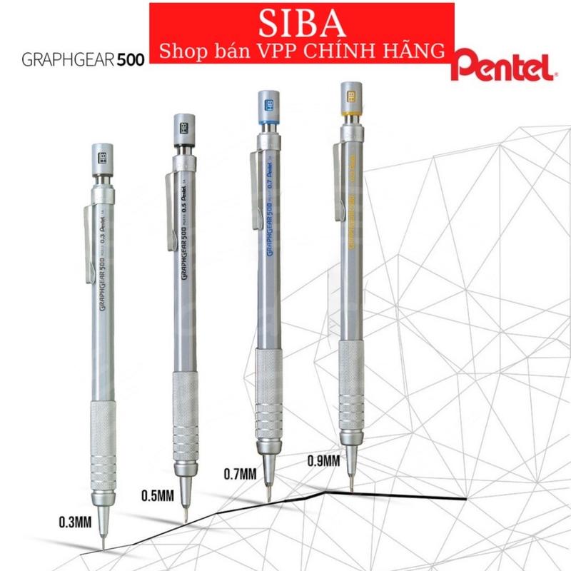 Bút chì kim cơ khí Pentel GRAPHGEAR 500 size ngòi 0.3 0.5 0.7 0.9mm- Chính Hãng
