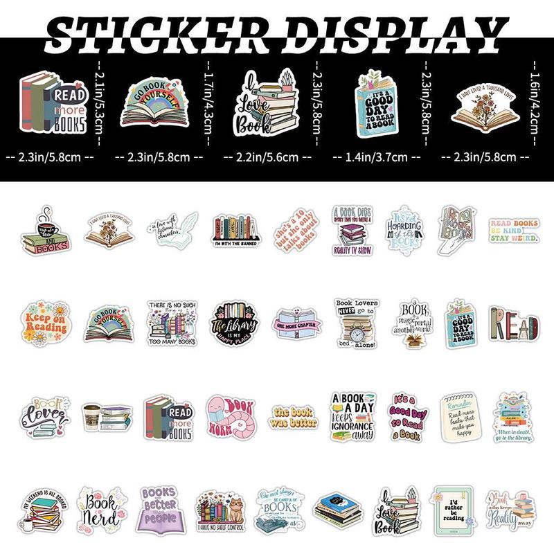 Bookish Themed Sticker, 50pcs/set Waterproof Self Adhesive Decor Paper, Decor Sticker for Gift Greeting Card Water Bottle Laptop Phone 1