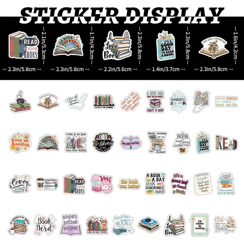 Bookish Themed Sticker, 50pcs/set Waterproof Self Adhesive Decor Paper, Decor Sticker for Gift Greeting Card Water Bottle Laptop Phone 1