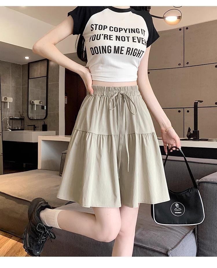 Product Introduction of [2380 People Collection] Idle Style Ice Silk Quick-Drying Wide Leg Culottes Shorts Women's Summer Thin plus Size Casual Shorts Pantskirt 16