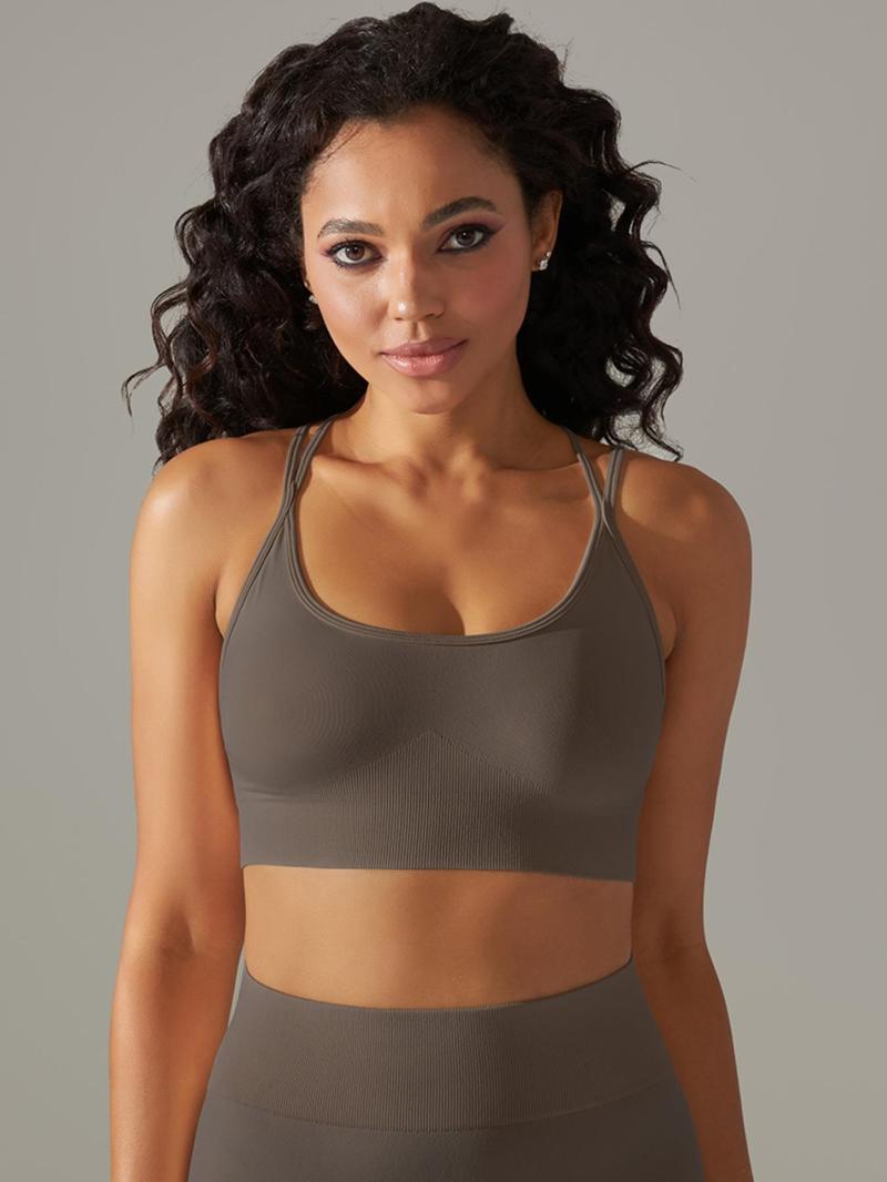 Product Introduction of Women's Solid Backless Sports Bra, Breathable Comfortable Seamless Sports Bra, Ladies Sportswear for Indoor Outdoor Wear 6