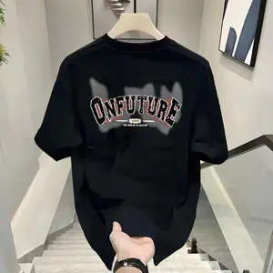 Kaos hitam trendi untuk pria dan wanita, gaya musim panas, retro Amerika, longgar, melangsingkan, serbaguna. Atasan lengan pendek bermotif, gaya high-street.