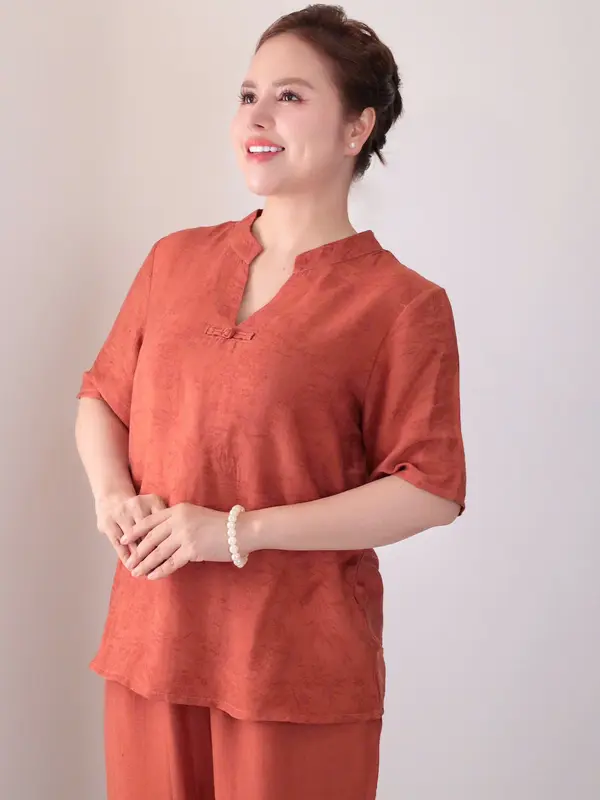 Đồ bộ trung niên, đồ bộ nữ, đồ bộ mặc nhà cho mẹ cổ cách tân chất tơ Nhật cao cấp MS69 Lanbishop 6