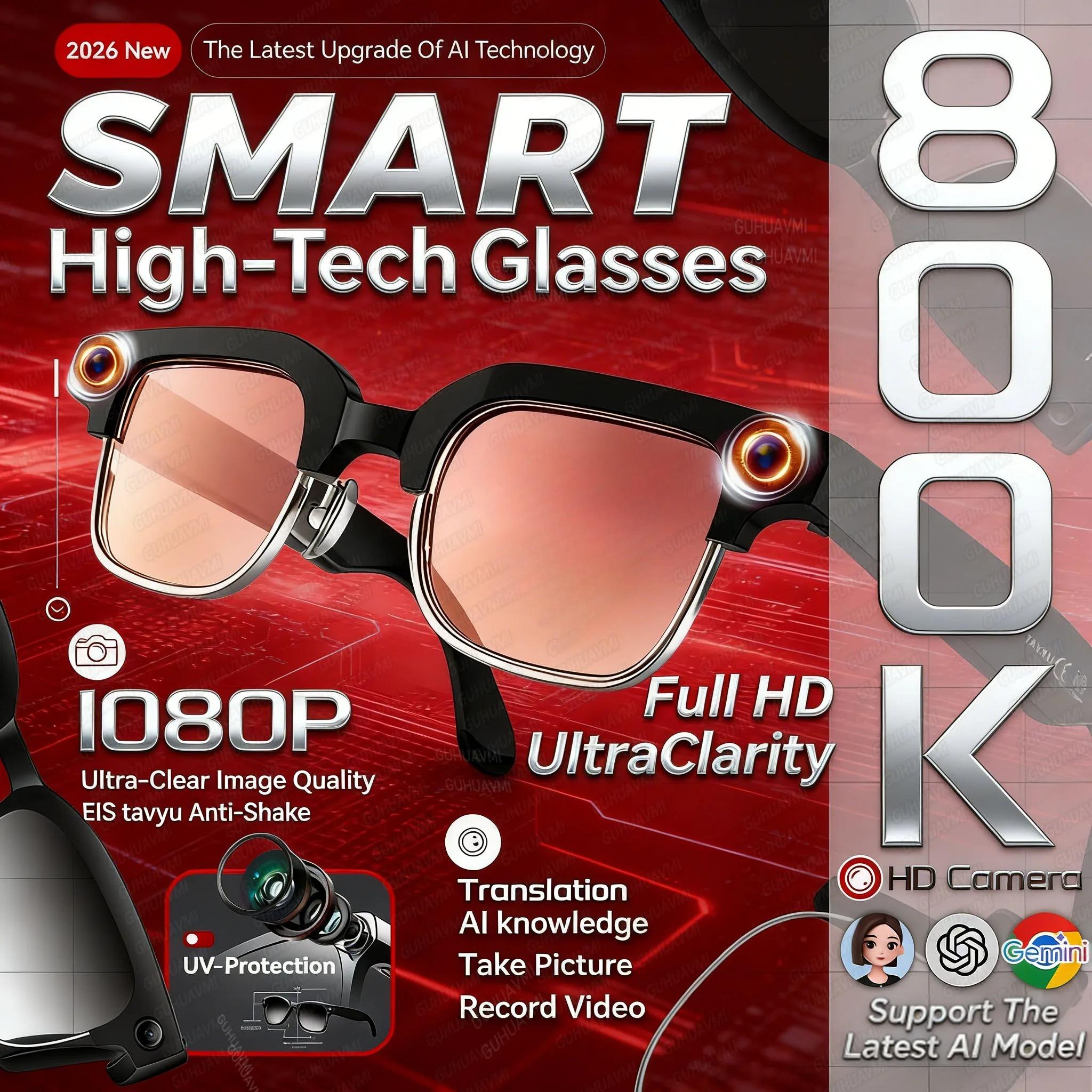 AI Smart Glasses 8MP Camera HD Video Recording Voice AI ChatGPT Translator glasses Bluetooth WiFi Transfer Music Call Sunglasses - Image 2