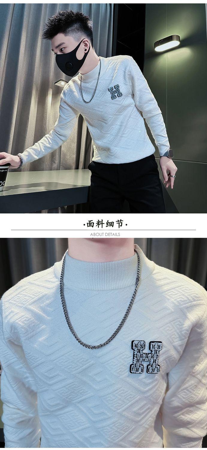Product Introduction of Half-High Round Neck Sweater Men's Winter Trendy Brand Stylish Jacquard Knitwear 2024 Men's Inner Layer Base Shirt 20