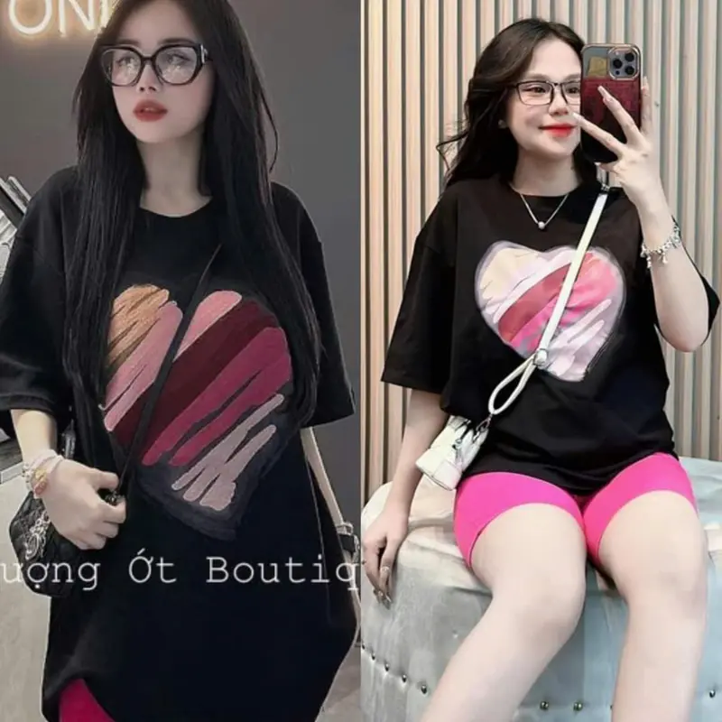 Đồ Độ Lửng Ngố Thun Cotton Form Rộng Nữ Mặc Nhà Dể Thương Women Áo Top Quần Ngủ 1