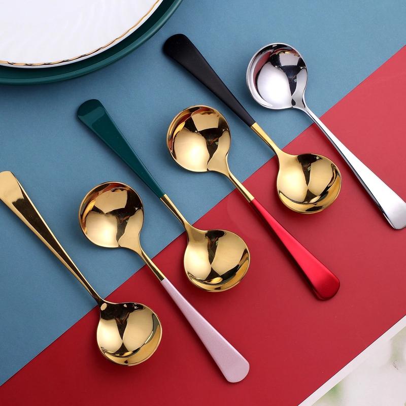 One Rounded Tablespoon 1pc Stainless Steel Round Head Household Spoons Coffee Dessert - TikTok ...