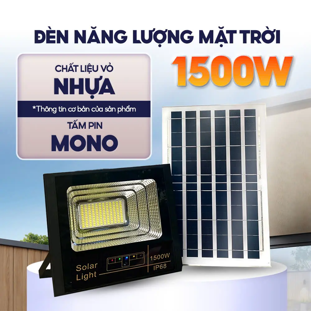 [ COMBO 2 BỘ ĐÈN ] [ Mẫu mới sáng 11-12H xuyên đêm ] Đèn Năng Lượng Mặt Trời 1500W  VỎ NHỰA ABS, Tấm pin Mono sạc nhanh. . Bảo hành 24 tháng. IP68 kháng nước