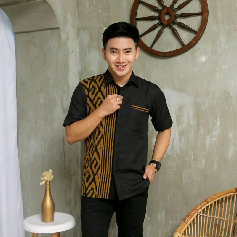 kemeja tenun pria kemeja pria lengan pendek Baju lengan Panjang kemeja Kain tenun 5