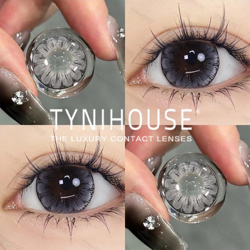 Kính Áp Tròng Lens Mắt Xám Douyin FLOW Size Giãn Tròng cận [0-6.5] Kèm khay