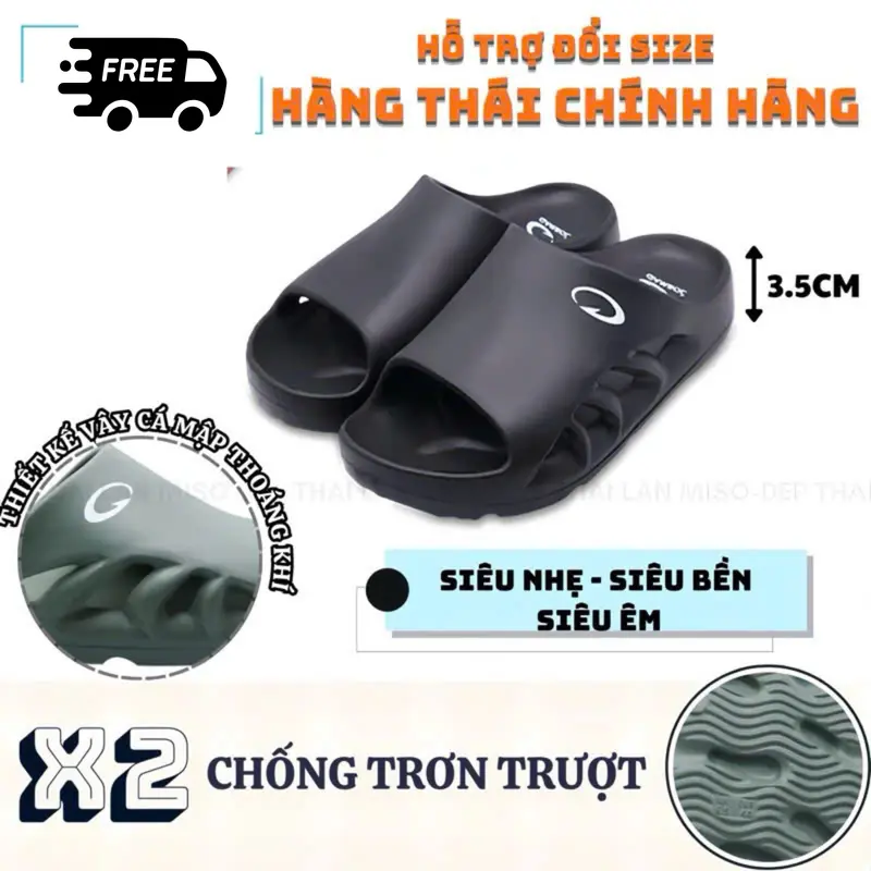 Dép Thái Lan Quai Ngang Nam Nữ GAMBOL 42207 (FORM RỘNG LÙI SIZE) Cao Su Non Đúc Nguyên Khối Nhập Khẩu Chính Hãng DéP Cao Su Đế Bằng Slipper Dép Lê 1