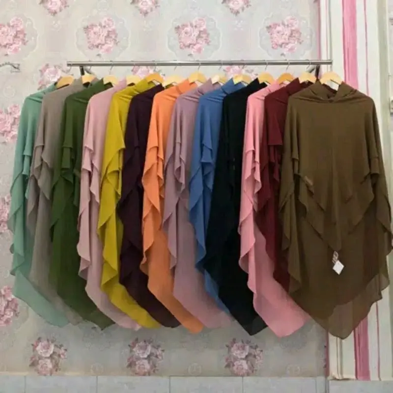 Jilbab Instan Jumbo Syari 2 layer Khimar Segi empat double Layer Pernikahan Pernikahan Muslim size  l benhur