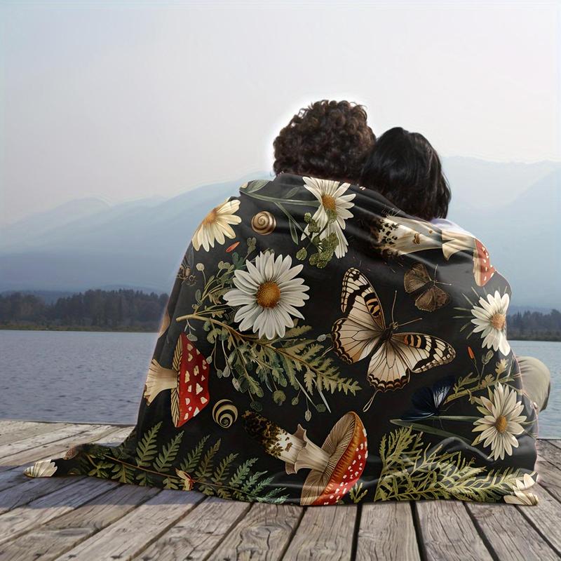 Product Introduction of Mushroom & Flower Pattern Blanket, 1 Count Soft Warm Throw Blanket, Air-conditioned Room Blanket, Warm Nap Blanket for Home Office 5