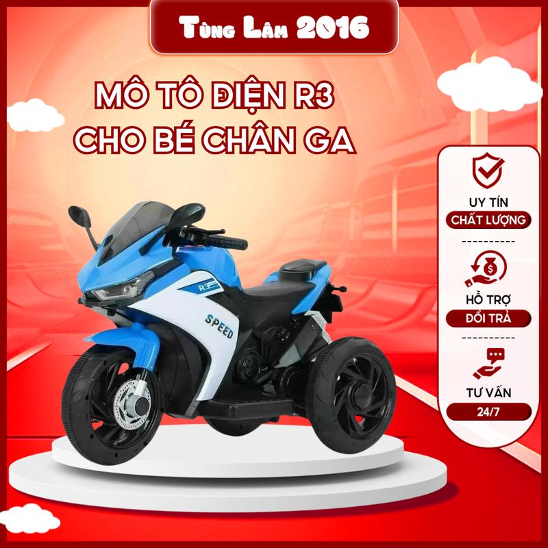 Xe máy điện cho bé Xe mô tô cho bé trai R3 mẫu nhỏ sử dụng chân ga Đồ Chơi Chòi Chân 0
