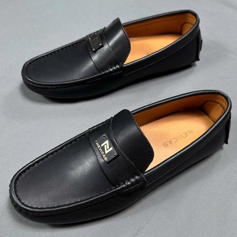 GN191 Giày Mọi Nam Cao Cấp NEVICAS Đế Cao Su Mũi Tròn Chân Đế Phẳng (1 cm trở xuống) Giày moccasin Bề mặt bằng da PU Trang trí mác kim loại khăc logo giày phối chi tiết viền nổi trang trí mã sản phẩm GN191