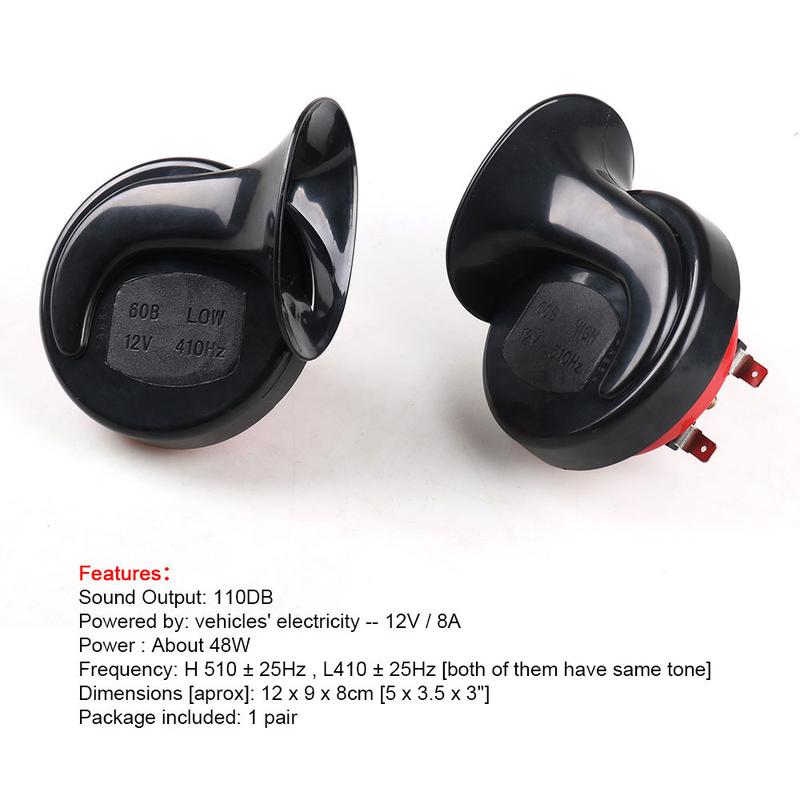 Product Introduction of Universal 1 Sets All 12V 110dB Car Air Horn Loud Car Dual-tone Snail Trumpets Electric Siren on Car Special Signals Car Styling 25