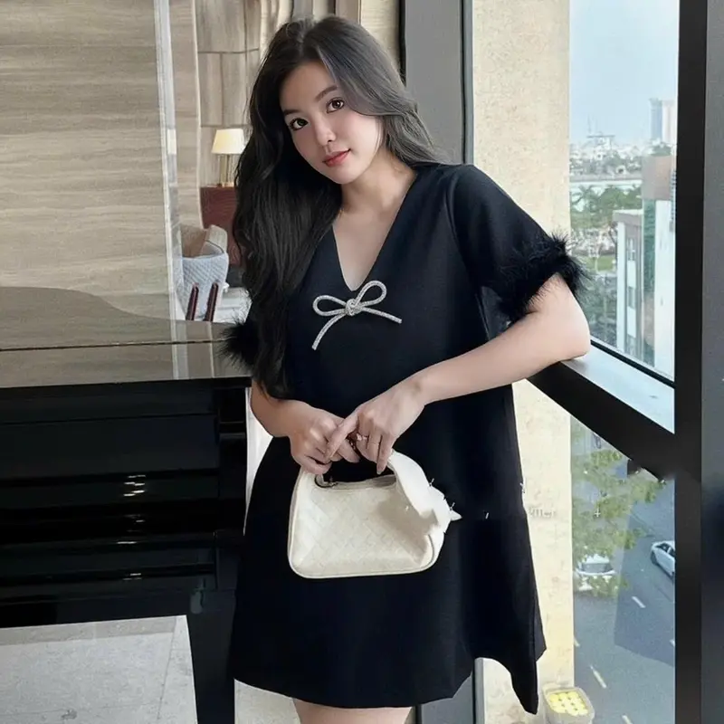 Váy Hồng Tiểu Thư Bae Chic Vải Dạ Tweed Cao Cấp Phong Cách Chiết Eo Dáng_yenmannhi_bigsize_sữa hết gầy - Dress vaydodonnoel  vay mactet Voi Voan Đen yếm  xinh váy  lệch vay  body váy  nữ Women sơ 0
