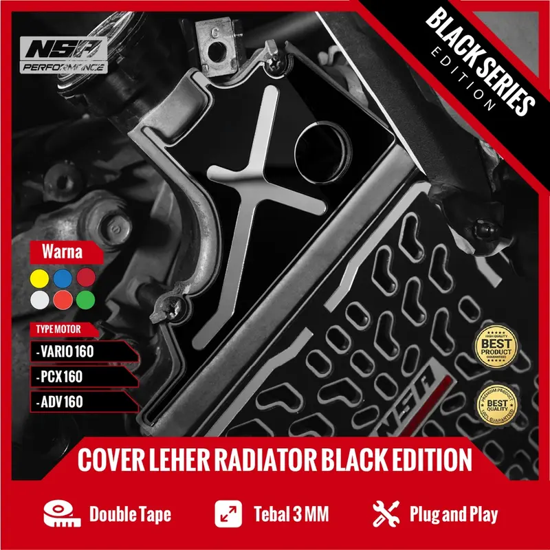 NSA GARNISH COVER LEHER RADIATOR BLACK SERIES VARIO PCX ADV STYLO Leher Radiator Honda 125/150/160 Aksesoris NSA Performance Akrilik Engine Laser Motor Motorcycle 1