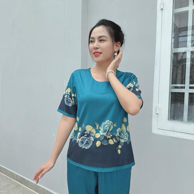 Y5 Đồ Bộ Trung Niên Quần Dài Họa Tiết Hoa Hồng Sang Trọng Cho Các Cô Các Mẹ, Tự Tin Diện Ở Nhà Hay Ra Đường Nữ Women 6