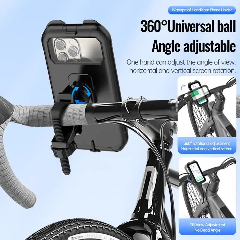 360 Degree Rotating Waterproof Phone Holder, Multifunctional Cycling Phone Holder, Universal Phone Accessories for Bike, Electric Bicycles & Motorcycle 2