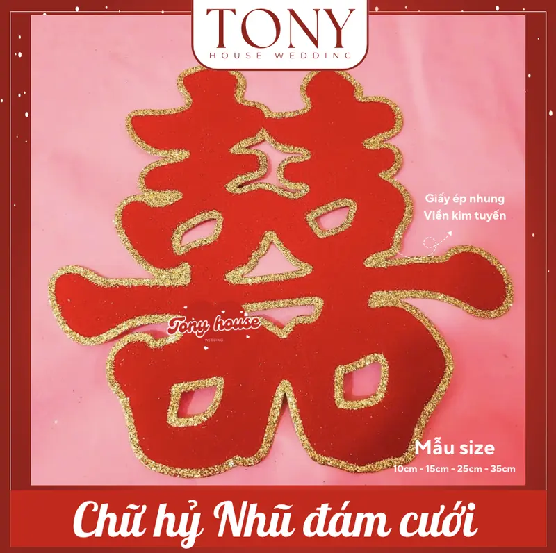 [Kho sỉ] Chữ hỷ nhũ trang trí tiệc cưới - mâm quả cưới 6