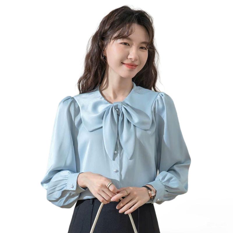 Áo Sơ Mi Công Sở Lụa Ngọc Trai Cổ Nơ Mềm Mịn Sang Trọng Phù Hợp Với Nhiều Kiểu Trang Phục VPT14