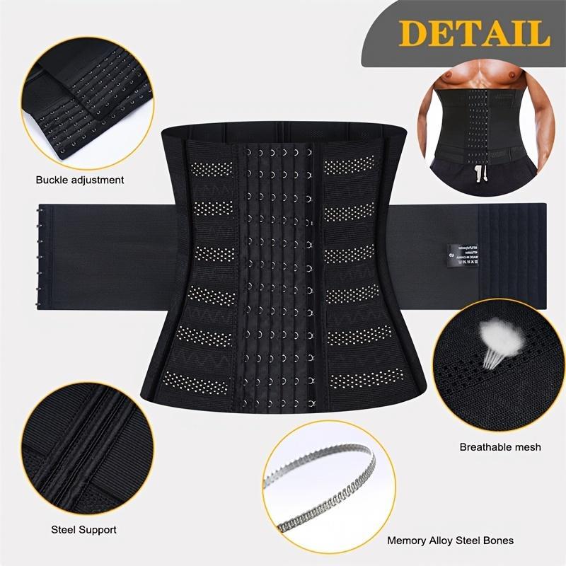 Men's High Waist Fitness Waist Trainer, 1 Count Solid Color Adjustable Hook & Eye Waist Cincher, Tummy Control Shaper, Workout Support, Sports & Outdoor Accessories 8
