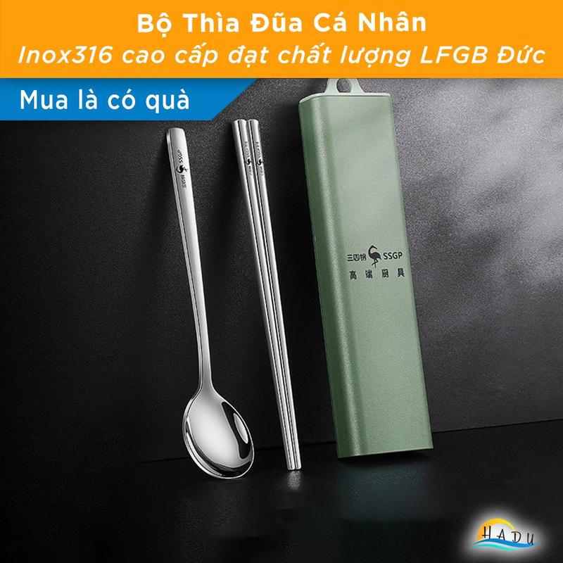 Bộ Thìa Đũa Văn Phòng Inox 316 SSGP Kháng Khuẩn Chống Trượt Kèm Hộp Đựng Chống Ồn Tiện Lợi Mang Đi Đạt Chất Lượng Đức LFGB