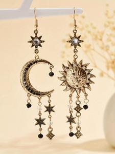 Arete colgantes de diseño vintage de sol y luna, estilo boho para mujer, joyería de moda y versátil, ideal para regalo de cumpleaños