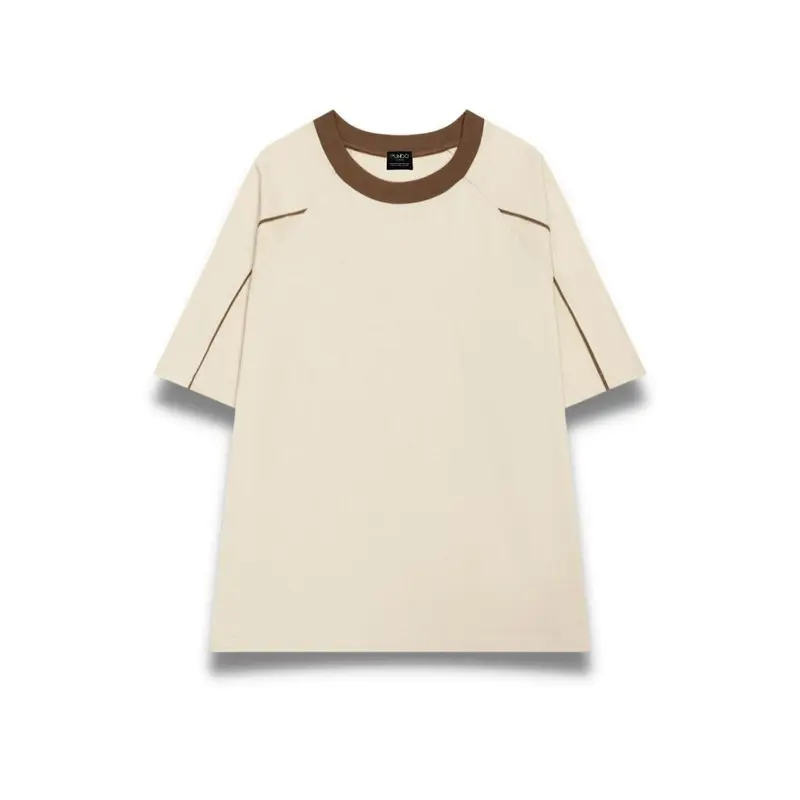 Áo thun unisex phối viền 5 màu chất vải cotton 2 chiều dày dặn ATPD82 Menswear Nam Top Cổ Tròn Voi Màu Đen Màu Nâu 2