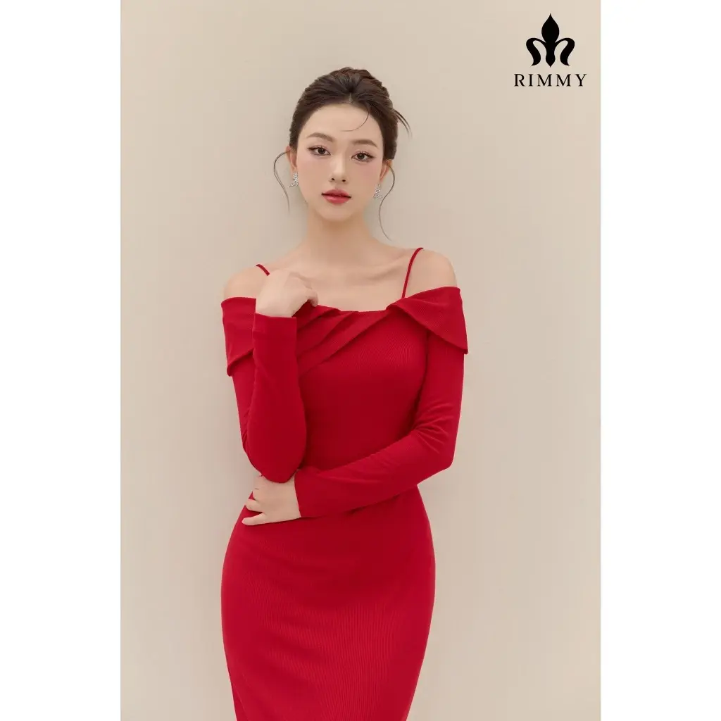 RIMMY - Legan - Đầm thun thiết kế cao cấp trễ vai có tay quyến rũ nữ tính đi chơi đi tiệc gợi cảm