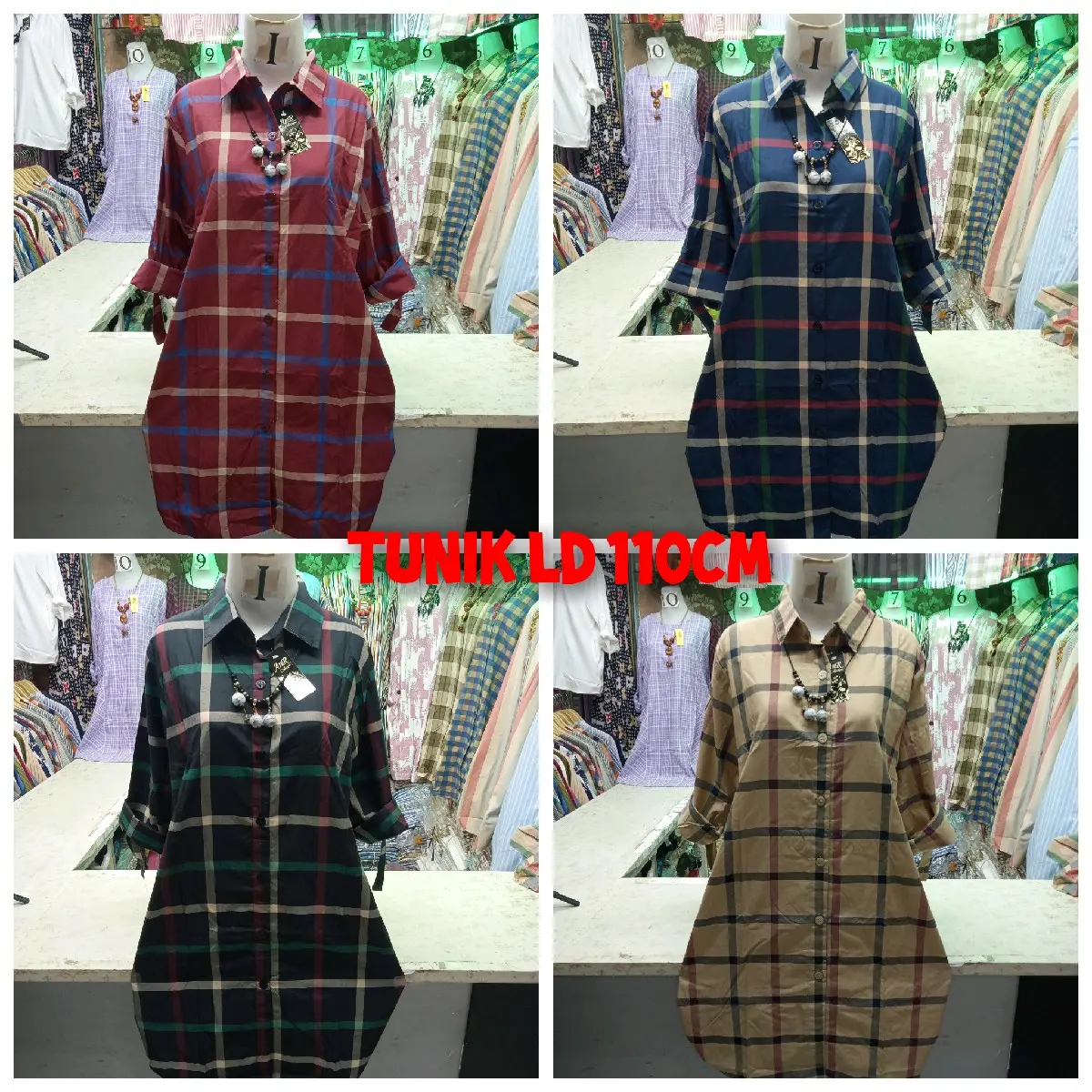 Tunik wanita // Tunik motif kotak Bahan Katun Muslim