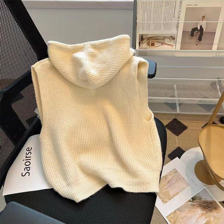 Áo Ghi Lê Cardigan Không Tay Có Mũ Trùm Đầu, Thiết Kế Ngắn, Hàng Mới Về, Áo Ghi Lê Dệt Kim, Áo Vest Dáng Rộng, Áo Khoác Len, Quần Áo Nữ, Năm 2024 4