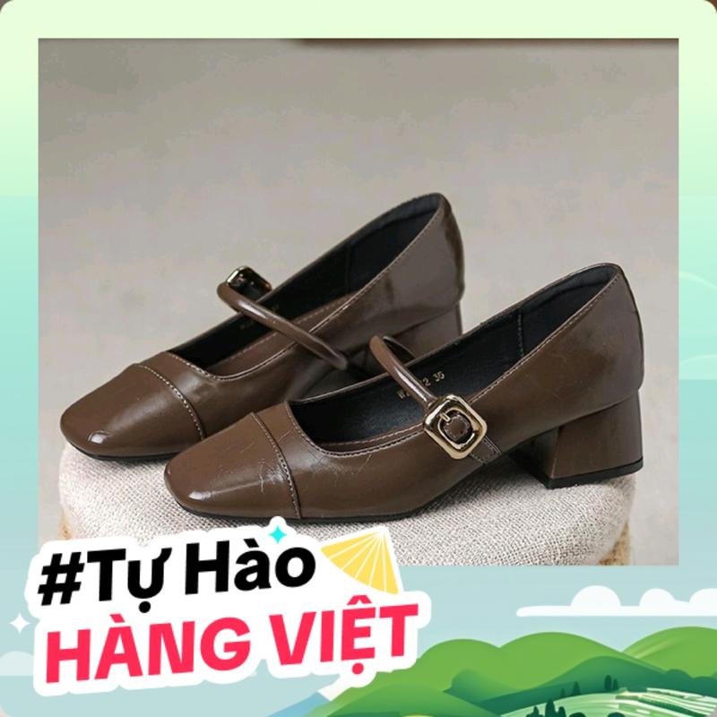 Chị Đẹp Store - Giày cao gót nữ Mũi Vuông Chất Da Nhăn Phối Quai Ngang Có Khuy cài Điều Chỉnh Gót Vuông 5 phân - CD133 Shoes