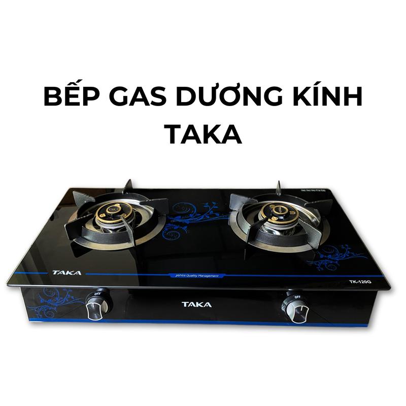 Bếp gas đôi mặt kính TAKA TK120G khung bếp sơn tĩnh điện. Đầu đốt bằng đồng đúc nguyên khối. Tiết kiệm 20% gaá. Mặt kính cường lực   Bảo hành chính hãng   Inox Inox