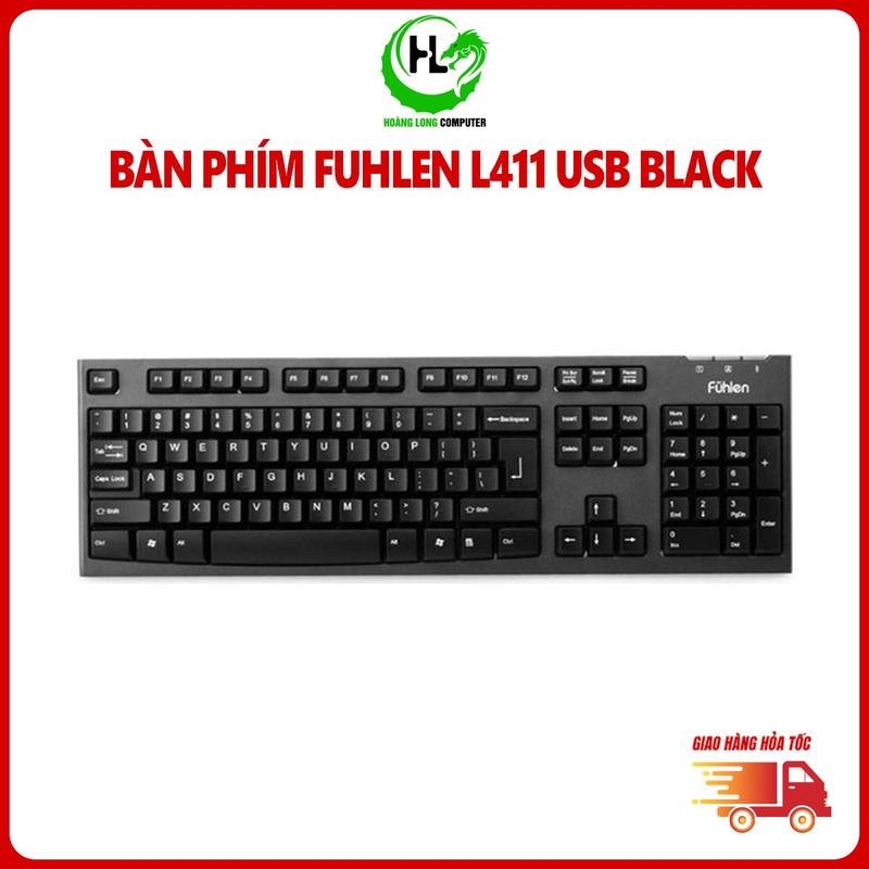 Bàn Phím Fuhlen L411 Cho Văn Phòng (Có dây USB, Chống Nước, Màu Đen) Bảo Hành 12 Tháng