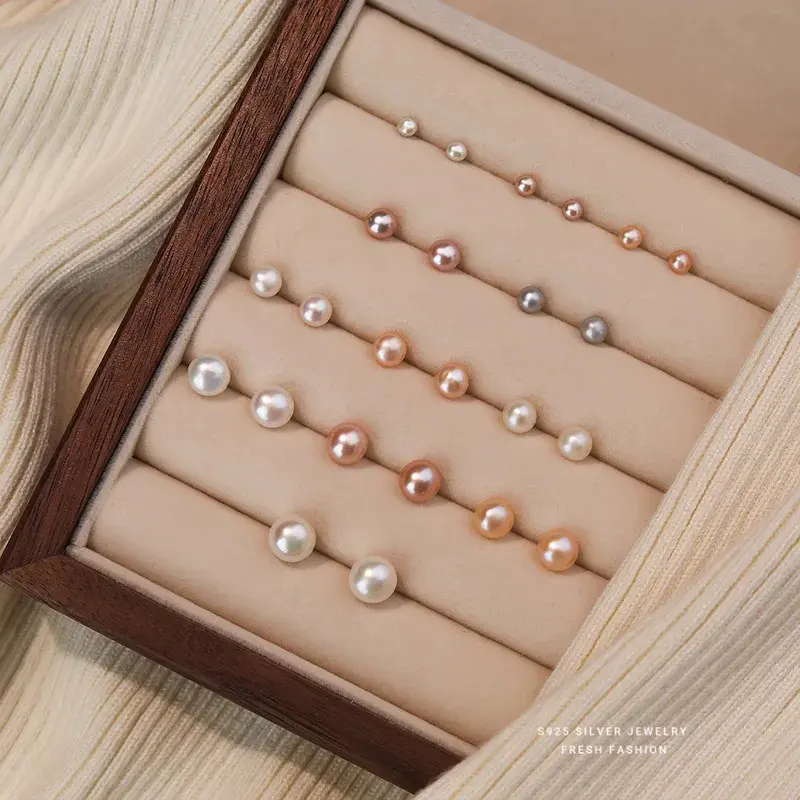 925 Sterling Silver Elegant Natural Freshwater Small Pearls Stud Earrings Classic Basic Jewelry For Women Birthday Gifts