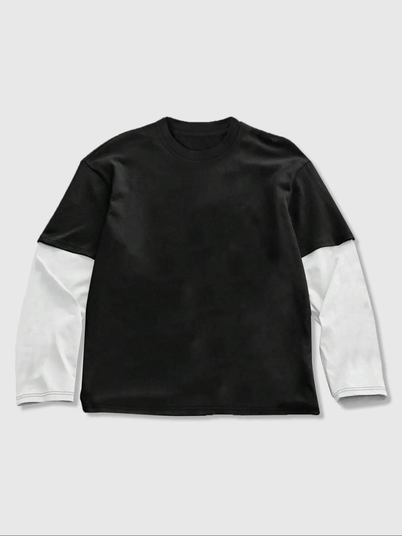 Men's Colorblock 2 in 1 Double Layer Long Sleeve Tee, Loose Casual Fashion Round Neck T-shirt for Daily Wear, Men's Top for Fall & Winter