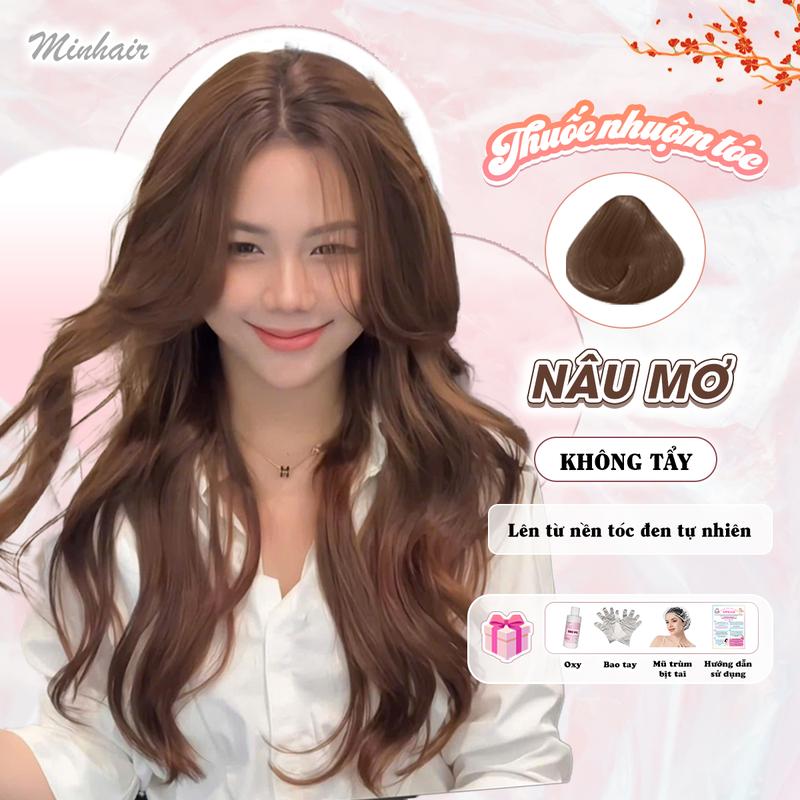 Thuốc nhuộm tóc màu NÂU MƠ thuốc nhuộm tóc không cần tẩy, thuốc nhuộm tóc tại nhà Minhair tặng