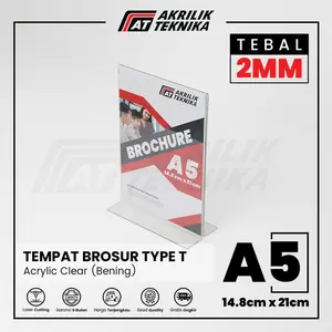Tempat Brosur Akrilik Tent Card Holder Qris Barcode Nomor Menu Meja Portrait T - Ukuran A5 2mm