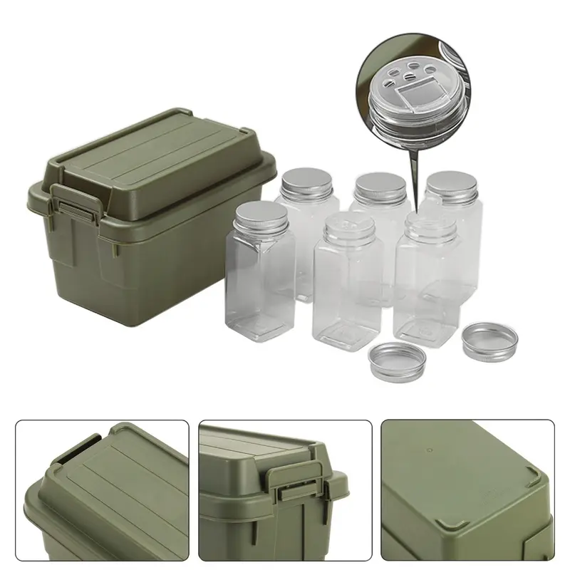 Bộ Dụng Cụ Gia Vị Cắm Trại, Guang, Hộp Đựng Gia Vị Du Lịch, Bộ Gia Vị Đi Bộ Đường Dài, Lọ Gia Vị 6 Cái Kèm Hộp Đựng, Hộp Gia Vị Gia Vị Cầm Tay 0