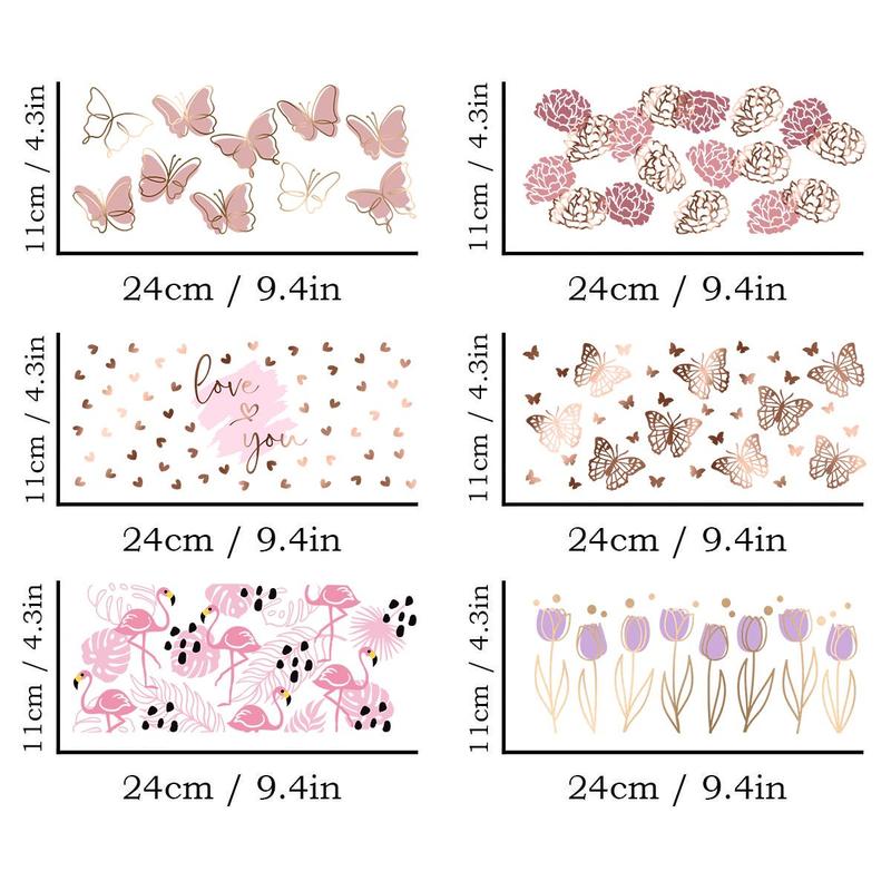 Tulip Flower & Butterfly Pattern Transfer Sticker, 6 Counts/set Waterproof UV DTF DIY Wraps Transfer Stickers, DIY Decorative Sticker for Glass Bottles 1