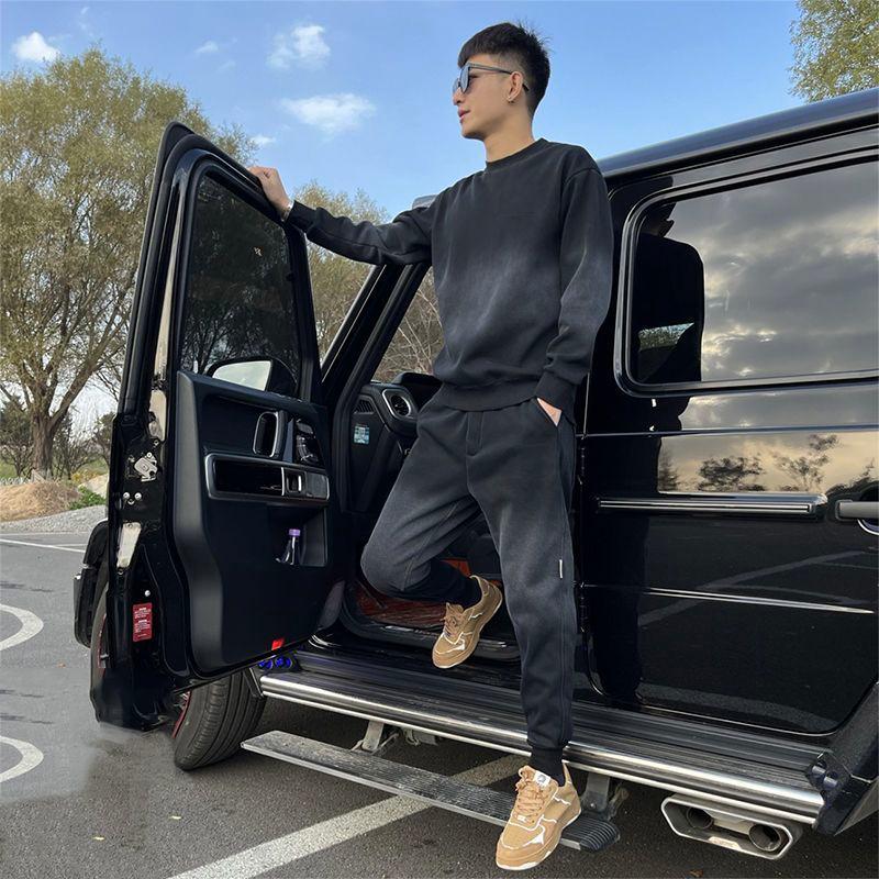 Áo Nỉ Hai Mảnh Cho Nam, Bộ Đồ Thể Thao Gradient Chất Lượng Cao, Quần Dài Tay, Bộ Đồ Thường Ngày Lót Lông Cừu Và Dày Dặn, Người Nổi Tiếng Trên Internet, Mùa Thu Và Mùa Đông