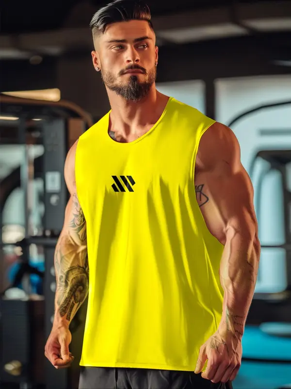 Men's Geometric Print Round Neck Sports Vest, Comfort Breathable Crew Neck Tank Top for Gym Workout Running, Casual Sportswear for Men, Indoor Outdoor Clothing 4