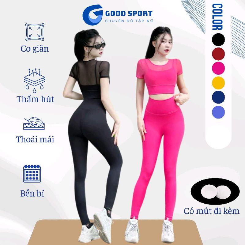  bộ đồ dài áo crotop phối lưới tập gym yoga aerobic kèm mút nữ Sport Tập Yoga 