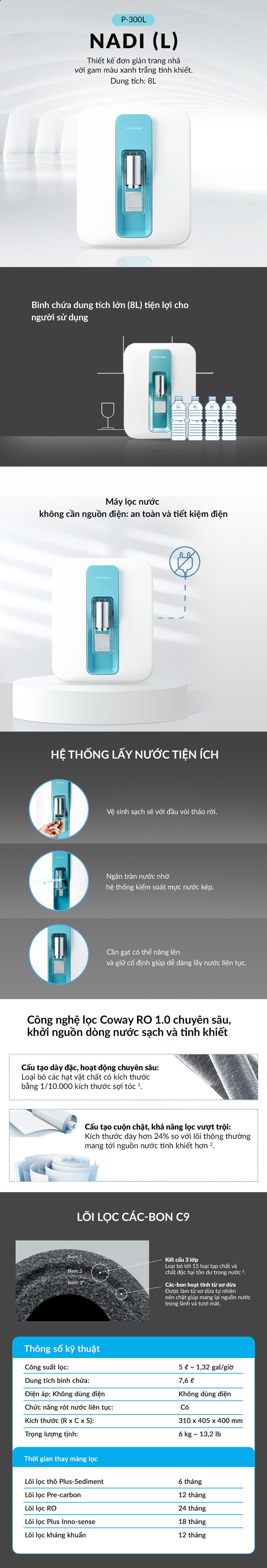 Product Introduction of [Chỉ giao Hà Nội & TP.HCM] Máy Lọc Nước Coway Nadi P-300L chế độ nước thường với 5 bước lọc sạch 0