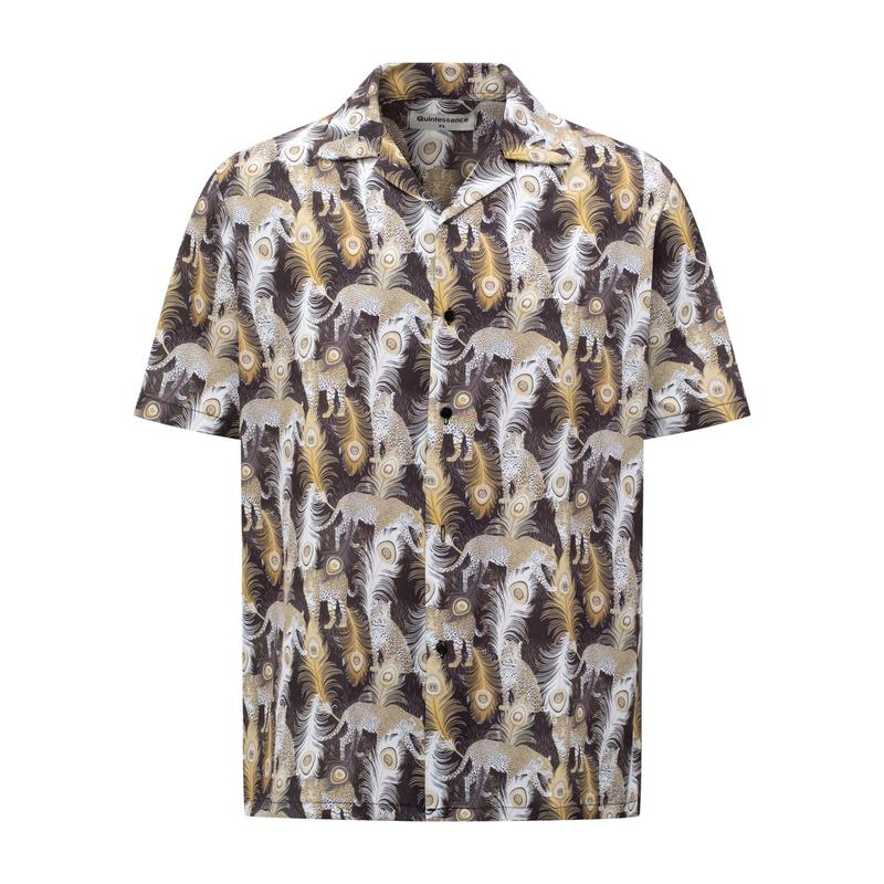 QUINTESSENCE - Áo Sơ Mi ROCK SHIRT  Họa Tiết Con Báo Bắt  Mắt, Form Rộng, Cổ V Nam Menswear [ 60kg - 85kg]